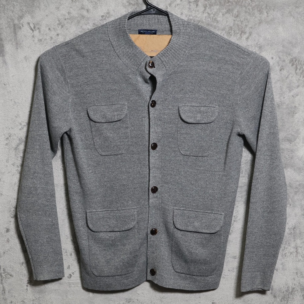 Peter Millar Sweater Mens Large Gray Crown Crafted Cardigan Linen Merino Wool